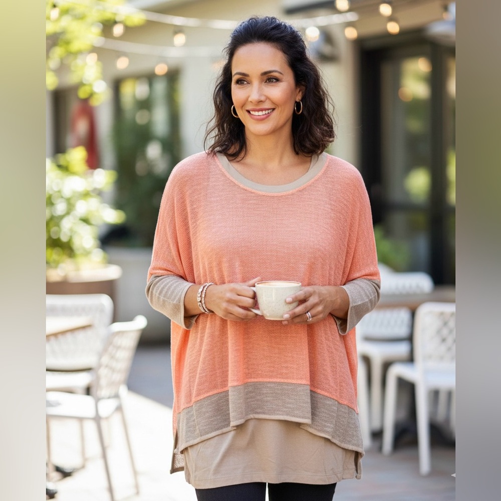 Grace Elements Peach and Taupe Women Knit Blouse